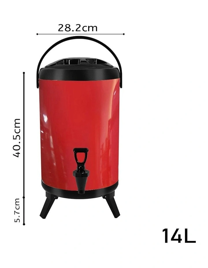 14L Stainless Steel Insulated Milk Tea Barrel with Faucet in Red