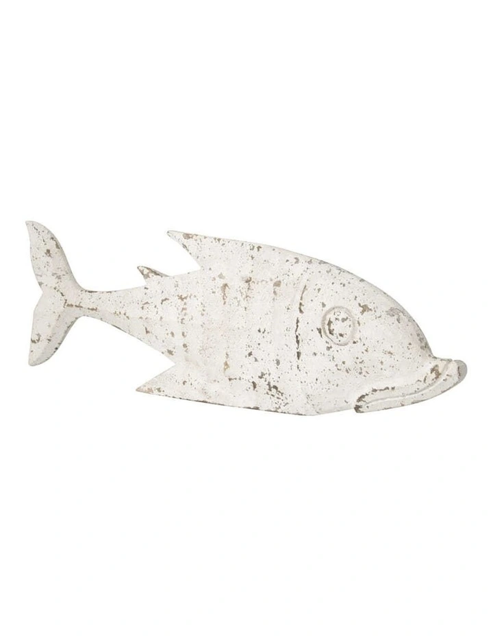 Handmade Wooden Fish Table Ornament 60cm in White