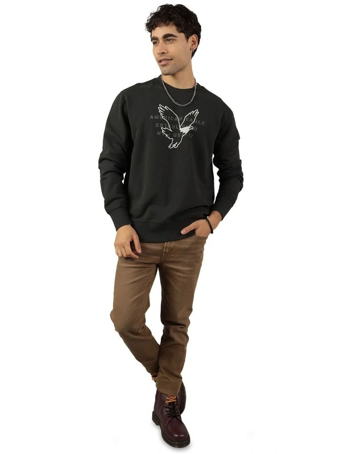 Super Soft Icon Graphic Crew Sweatshirt in Washed Black