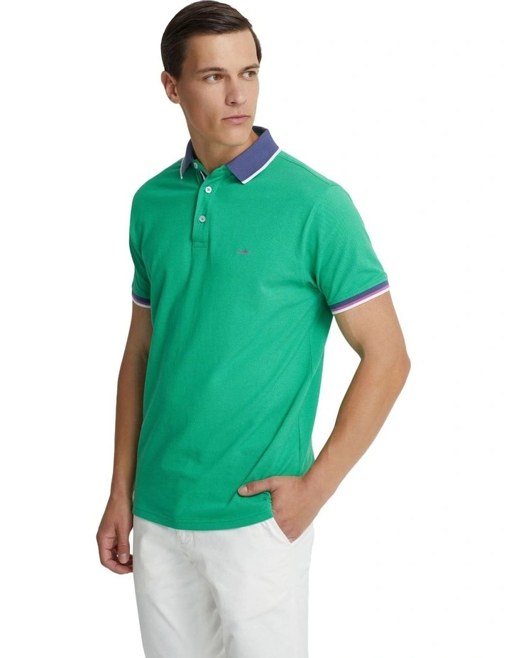 Cam Contrast Collar Pique Polo Shirt in Green