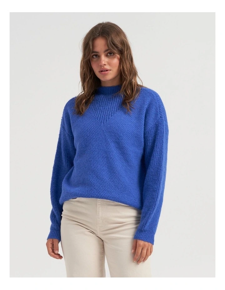 Alisa High Neck Knit Jumper in Blue