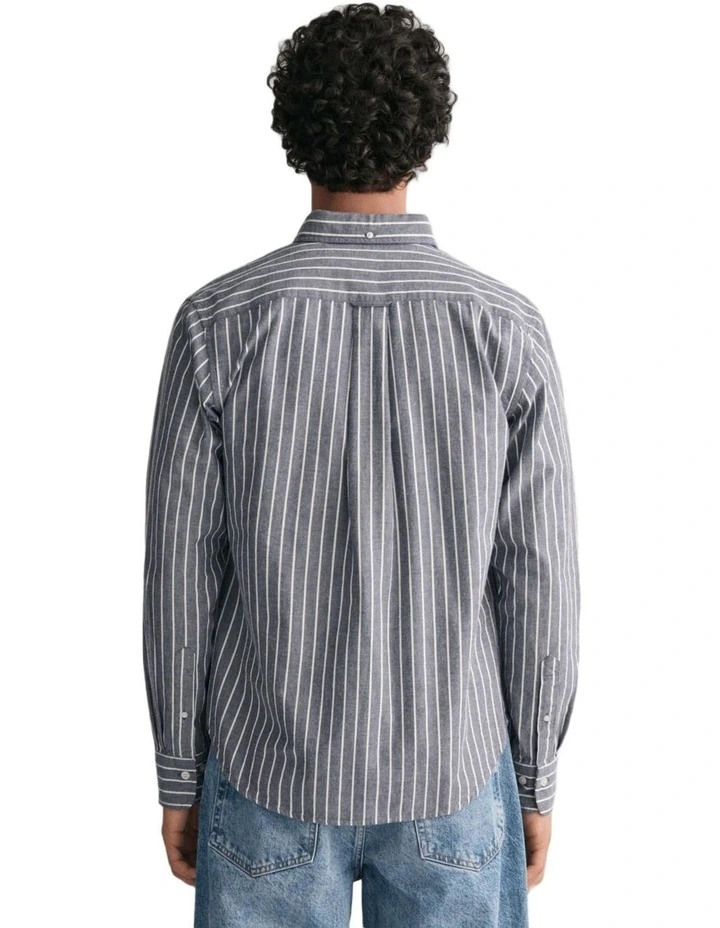 Regular Fit Striped Brushed Oxford Shirt in Classic Blue