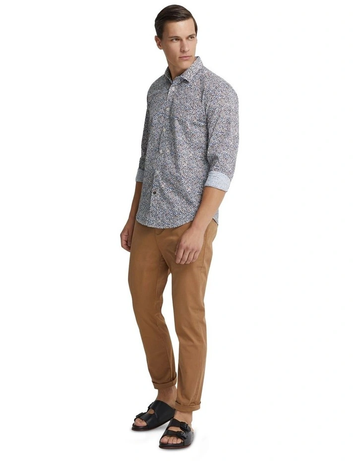 Kenton Printed Cotton Shirt in Blue/Orange