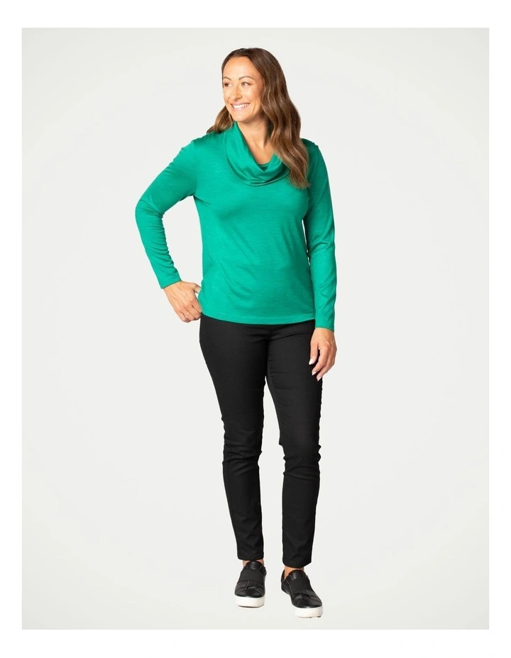 Hedrena Cowl Neck Long Sleeve Top in Jade