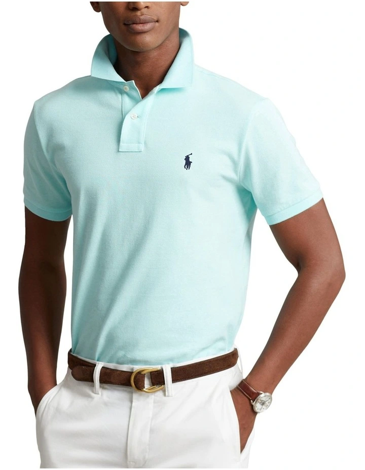 Custom Slim Fit Mesh Polo Shirt in Aqua