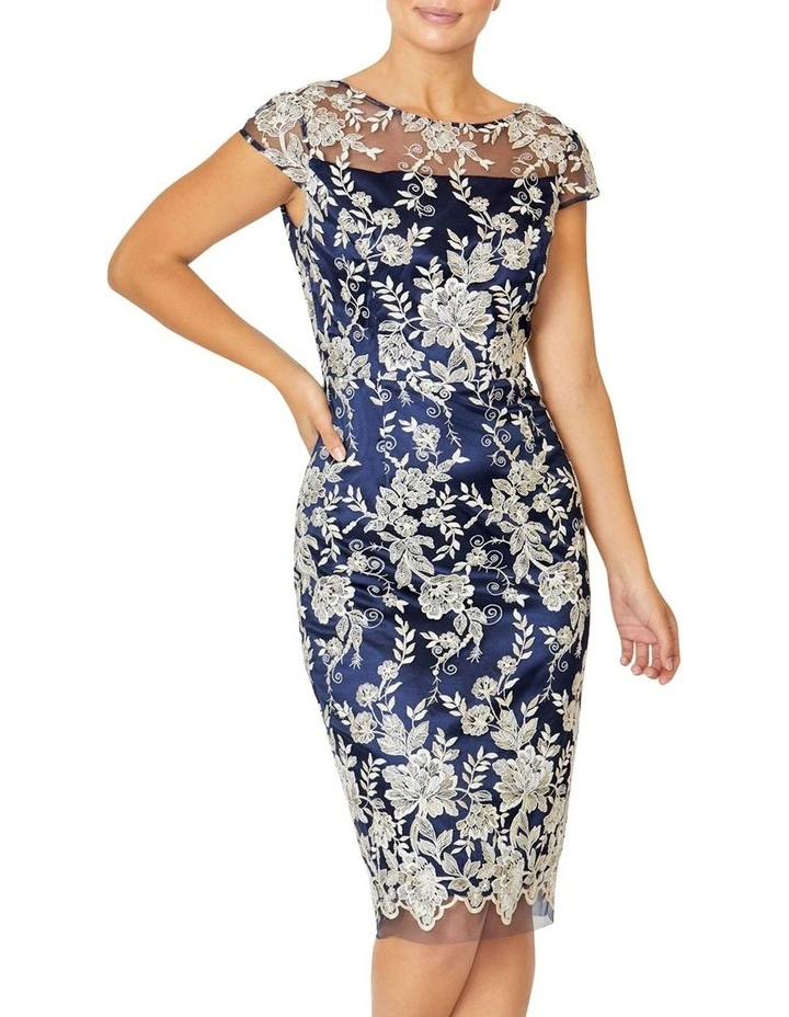 Catherine Shift Dress in Navy/Ivory
