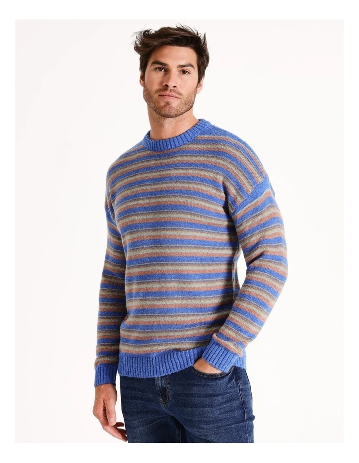 Shoreline Drive Stripe Crew Knit in Dusty Pink