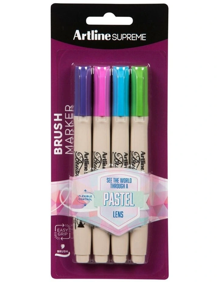 4pc Supreme Brush Markers Art/Crafts School Pen Assorted Pastel Colours