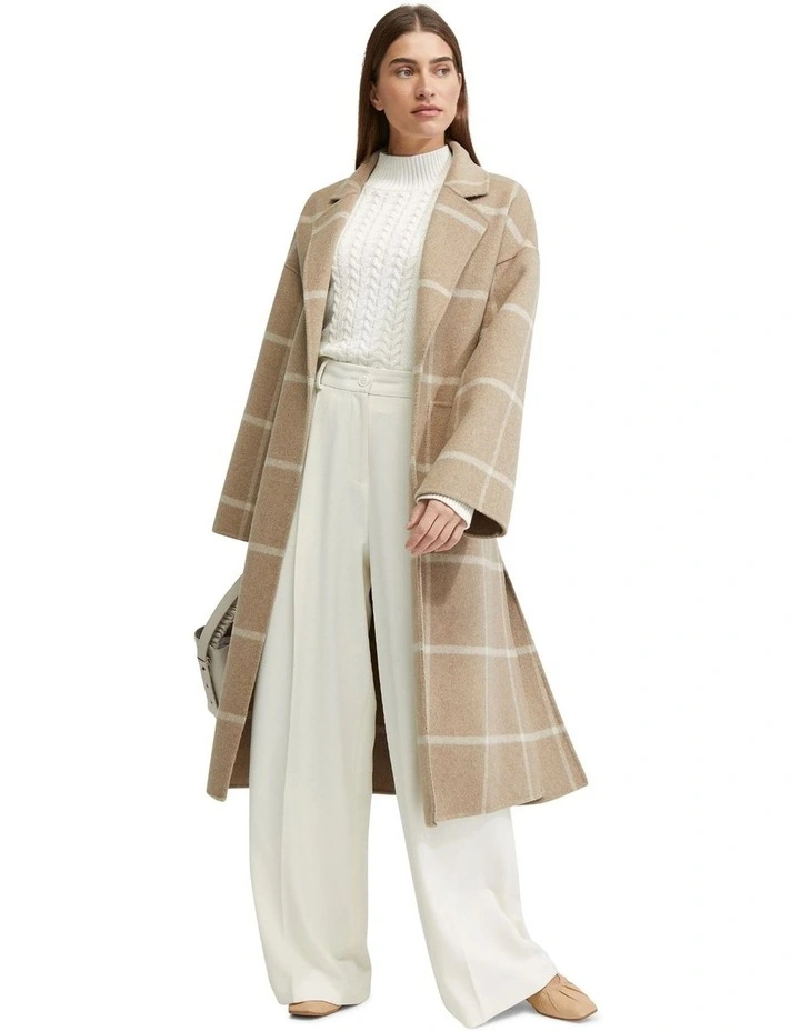 Ashley Wool Rich Unlined Check Coat in Oatmeal/Offwhite