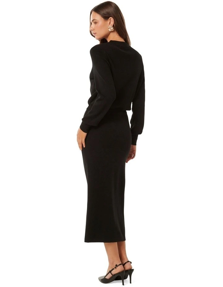 Carmella Knit Midi Dress in Black