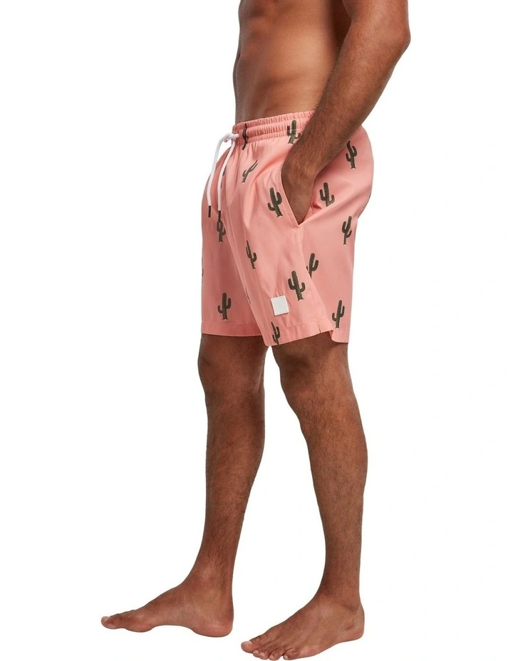 Cactus Pattern Swim Shorts in Pink