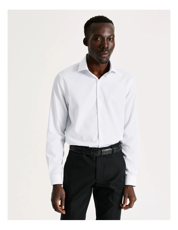 Tailored Long Sleeve One Colour Dobby Shirt in White