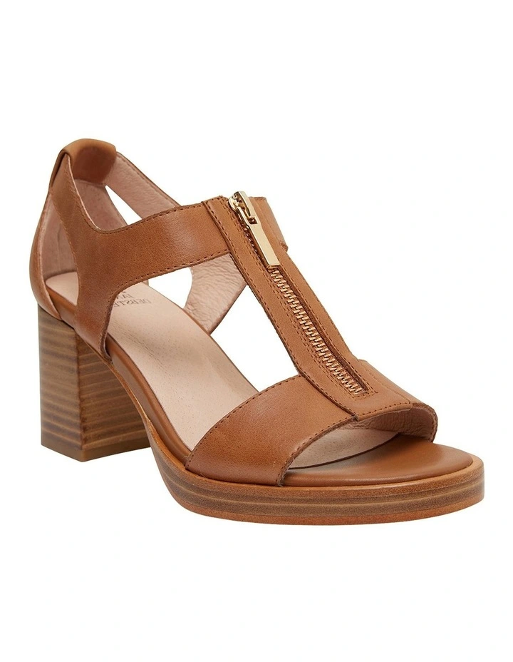 Abigail Heeled Sandal in Tan Leather