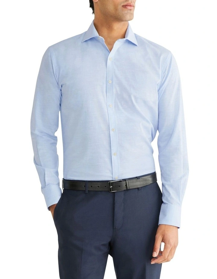 Tailored Plain Linen Long Sleeve Shirt in Sky
