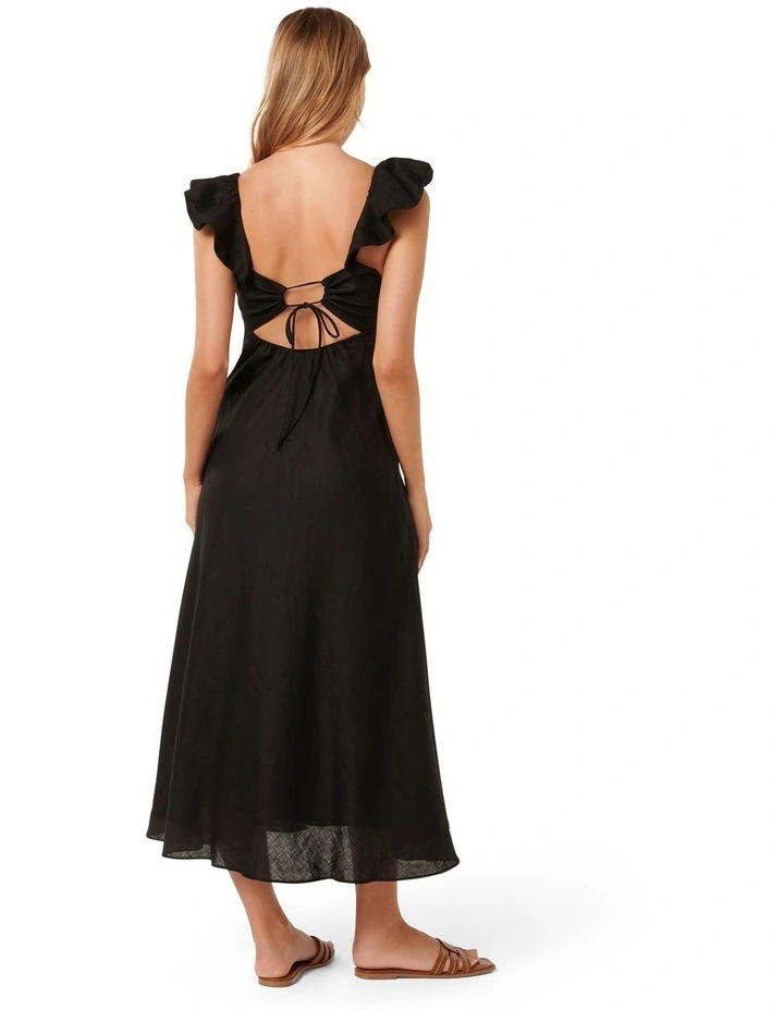 Jessica Flutter Sleeve Midi Dress in Black