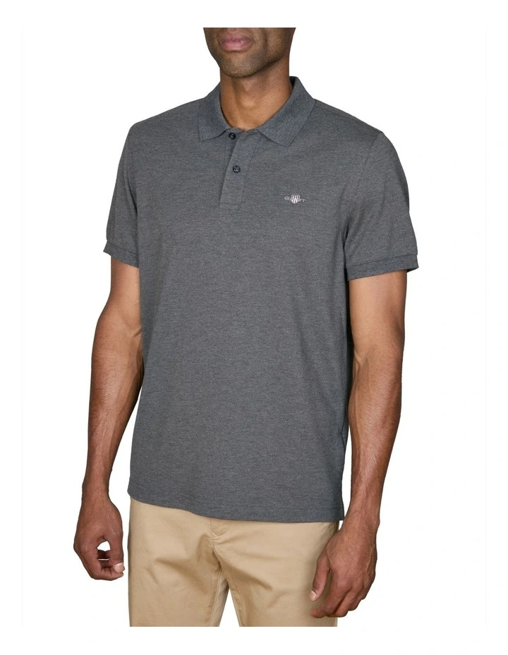 Regular Fit Shield Pique Polo Shirt in Antracit Melange