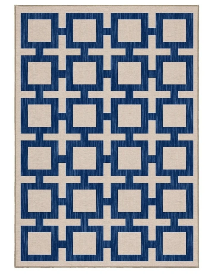 Block Washable Chenille Area Rug in Royal Blue