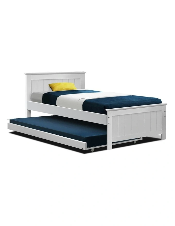 Trundle Bed Frame King Single Size in White