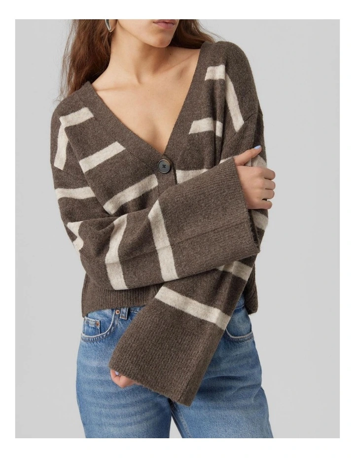 Lefile V-Neck Button Cardigan in Brown