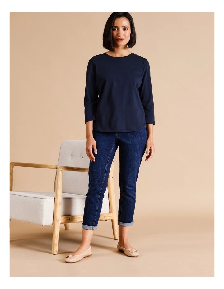 Organic Cotton Wardrobe Staple 3/4 Sleeve Tee In Navy