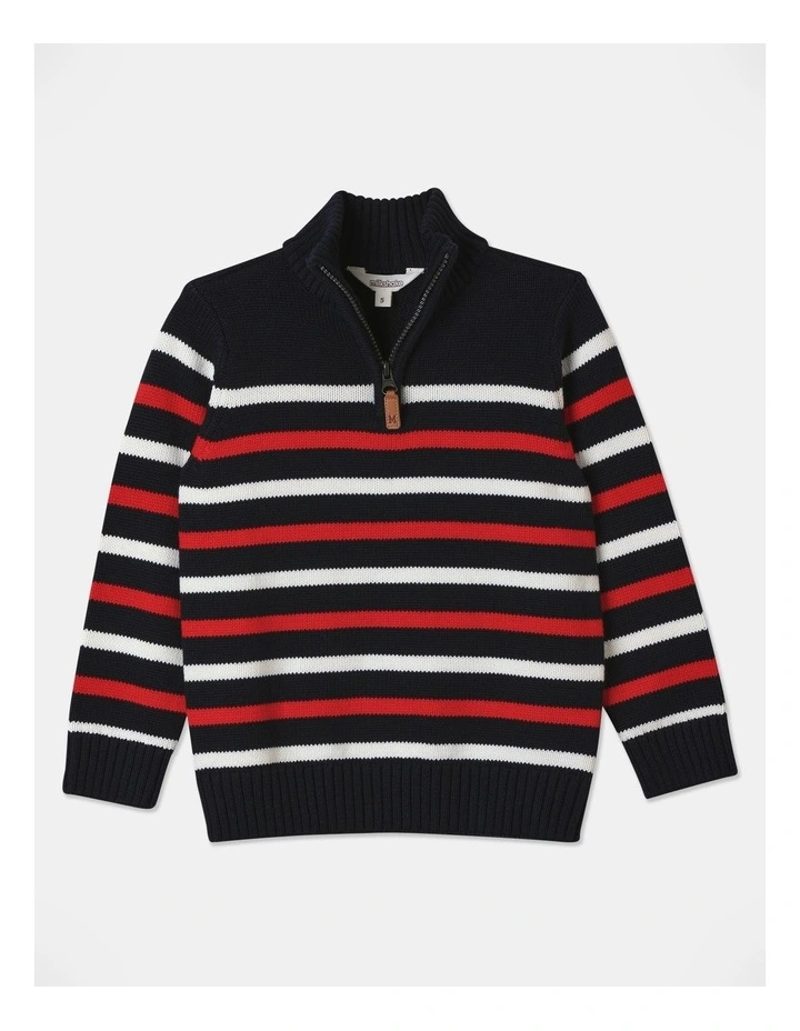Knitted 1/4 Zip Thru Jumper in Red