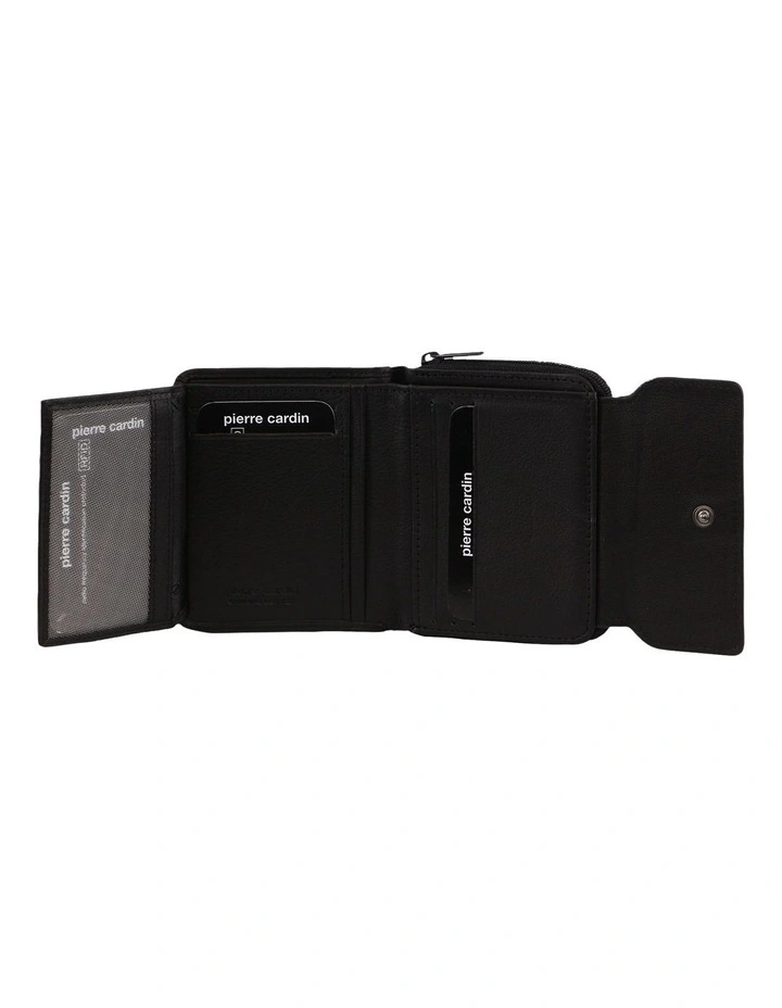 Leather Bi-Fold Flap Small Wallet in Black