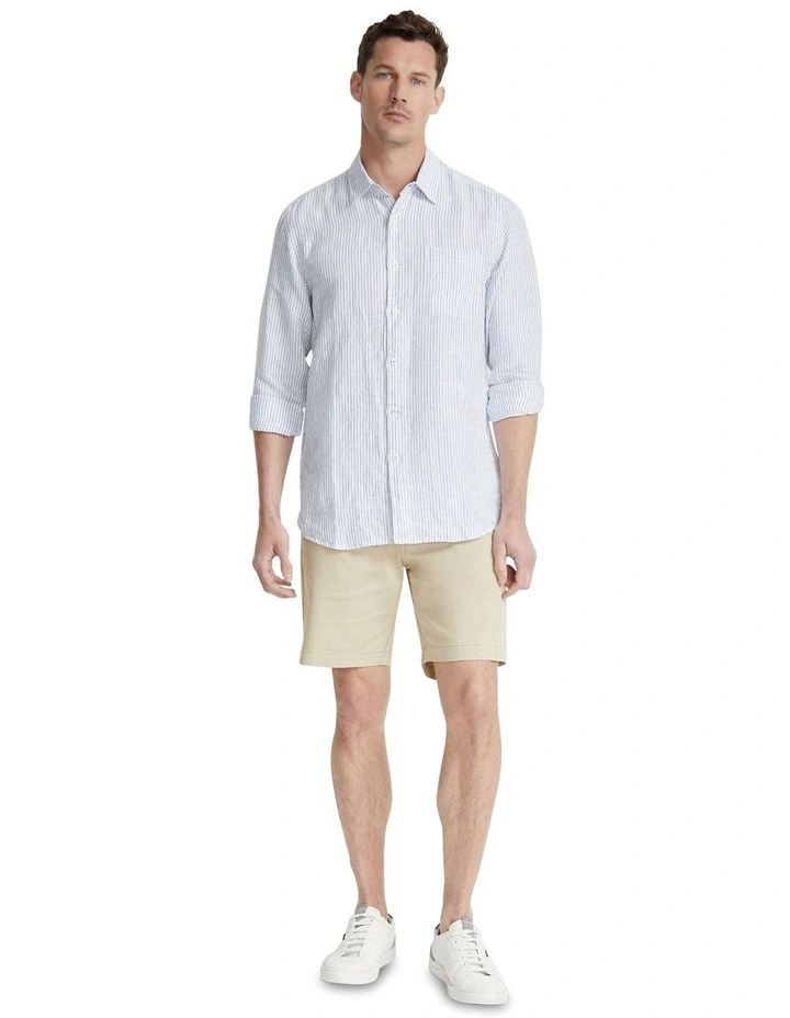 Holloway Pure Linen Stripe Shirt in Dusty Blue