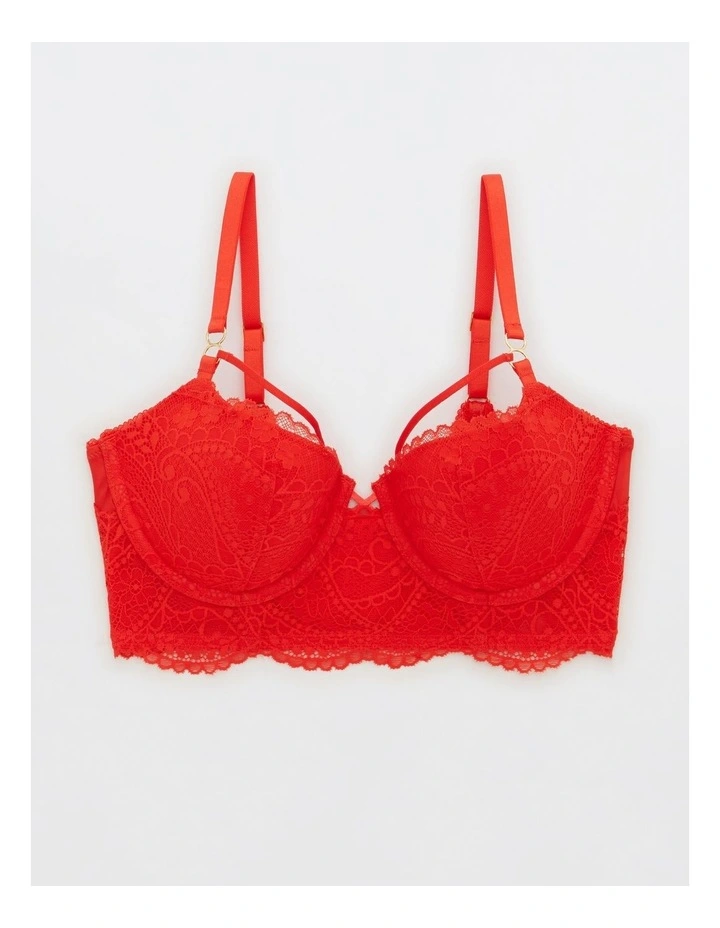Real Power Lace Strappy Balconette Bra in Red