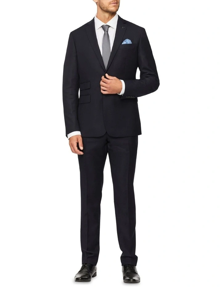 Slim Pure Wool Dobby Suit Pant in Navy