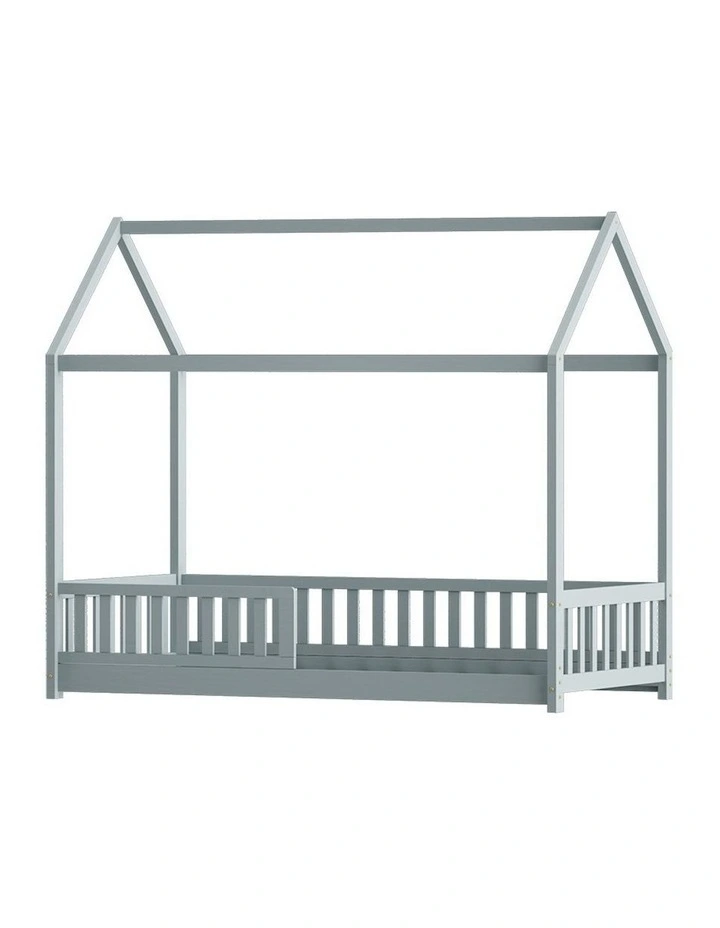 Wooden House Bed Base Frame in Grey