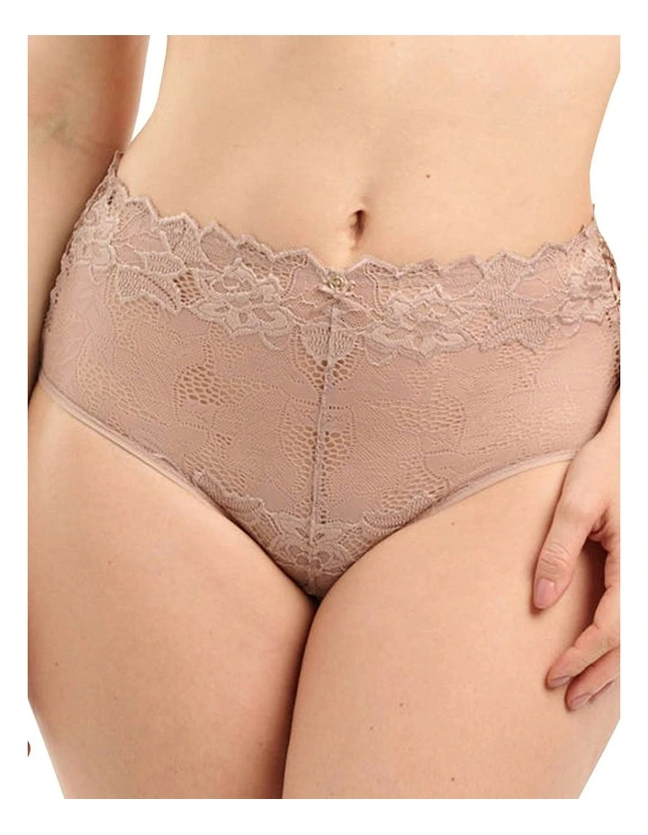 Arum Prima Mid Rise Sheer Stretch Lace Brief in Beige Taupe