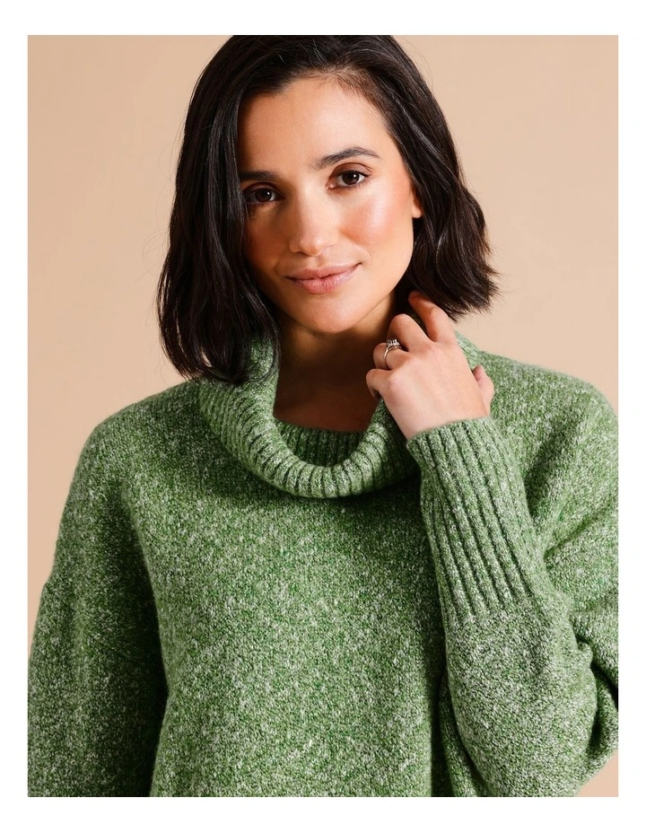 Wide Rib Jumper With Tipping In Sprint Green/Forest
