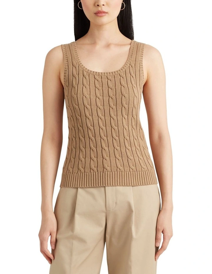 Cable-Knit Sleeveless Sweater in Brown