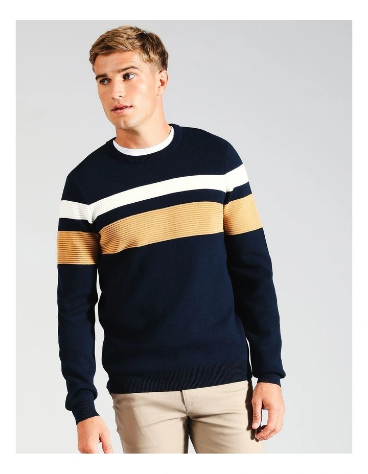 Ethan Engineered Stripe Knit in Beige