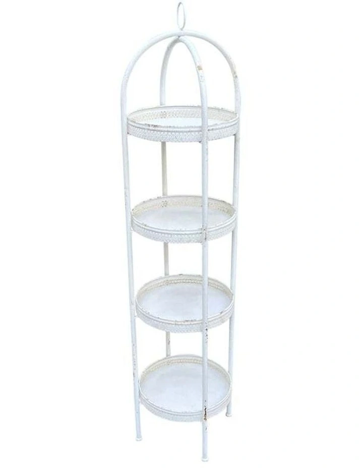 Martinique 4 Round Shelf Unit/Plant Stand 37x37x154cm in Distressed White