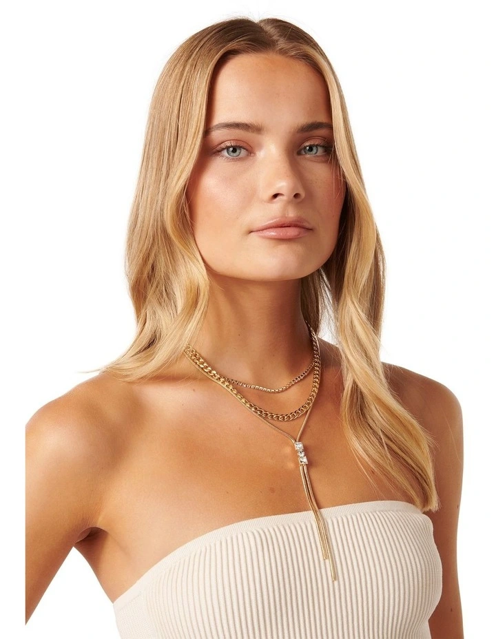 Signature Laurie Layered Tassel Stone Necklace in Gold