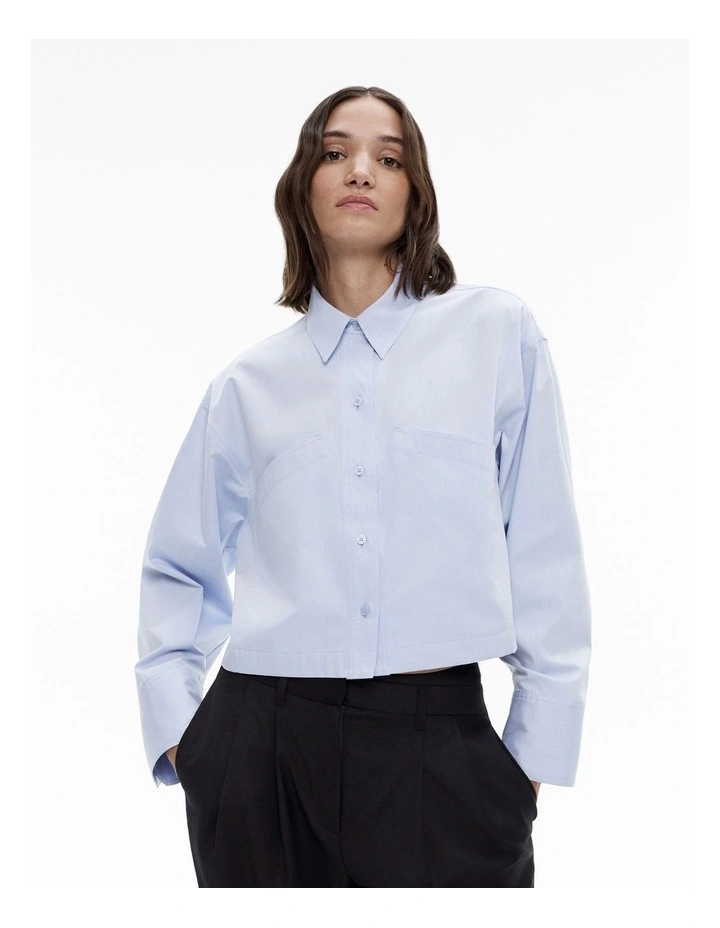 Cropped Pocket Detail Shirt in Chambray
