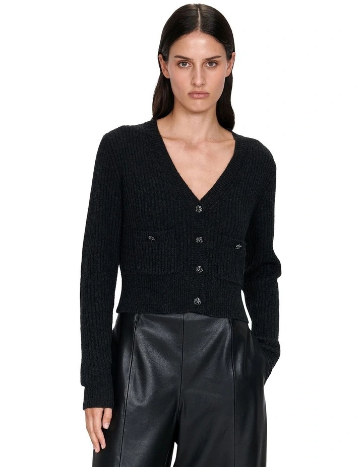 Cashmere Merino Rib Cardigan in Black