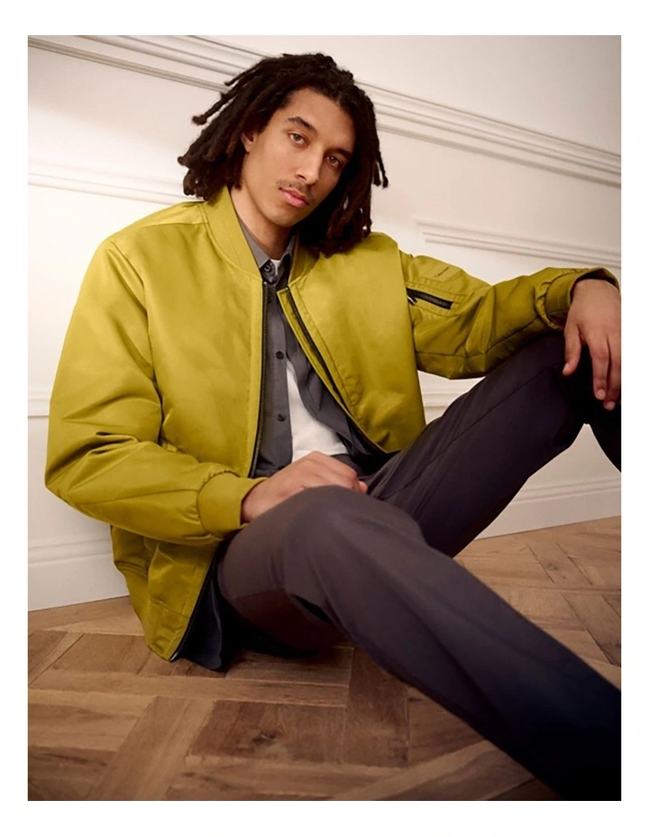Recycled Satin Hero Bomber in Green