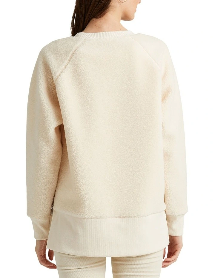 Fleece Long Sleeve Pullover in Beige