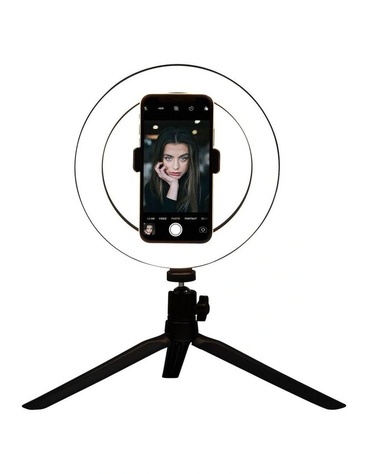 LED Selfie Ring Light 20cm with Stand and Phone Holder in Black