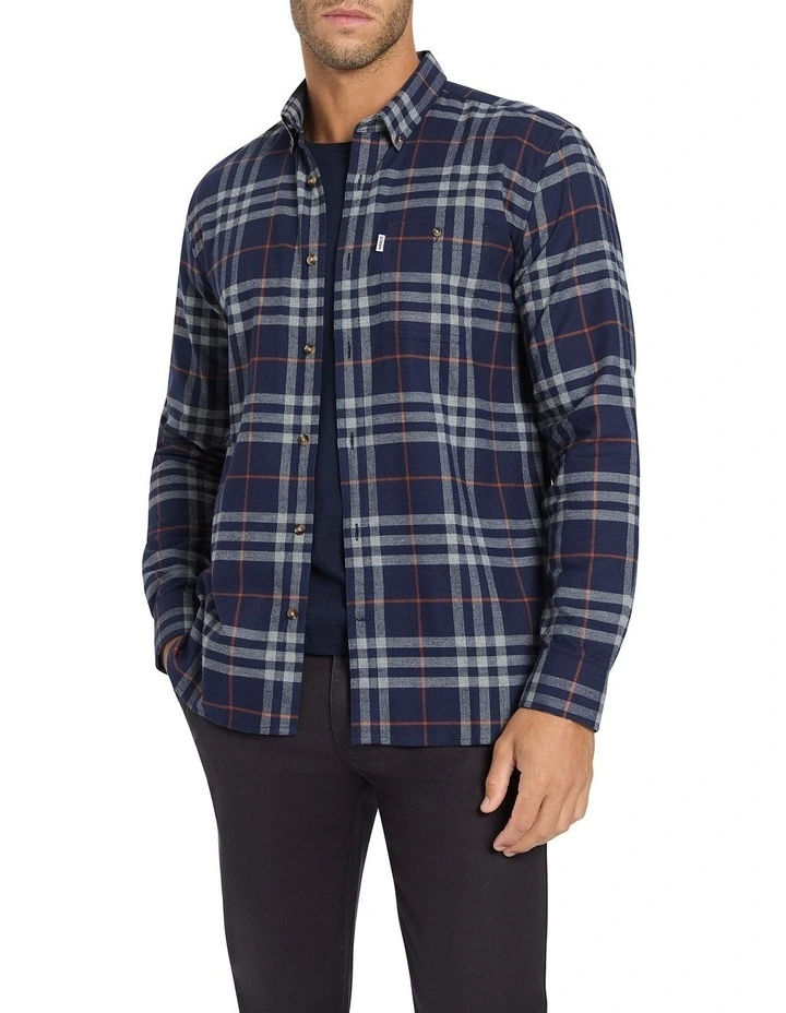 Henri Long Sleeve Check Shirt in Navy