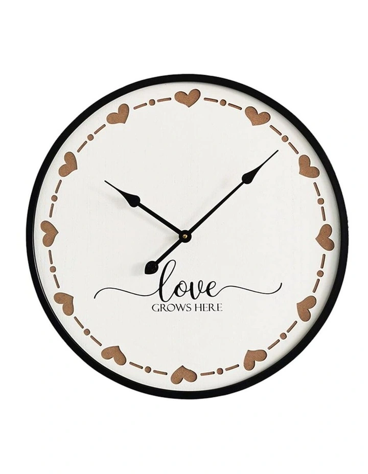 Round Wooden 'Love Grows Here' Wall Clock 60cm in White