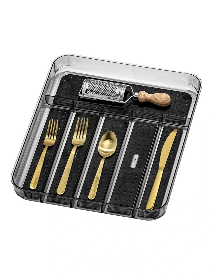 Clear Soft Grip 6 Compartment Cutlery Tray in Carbon