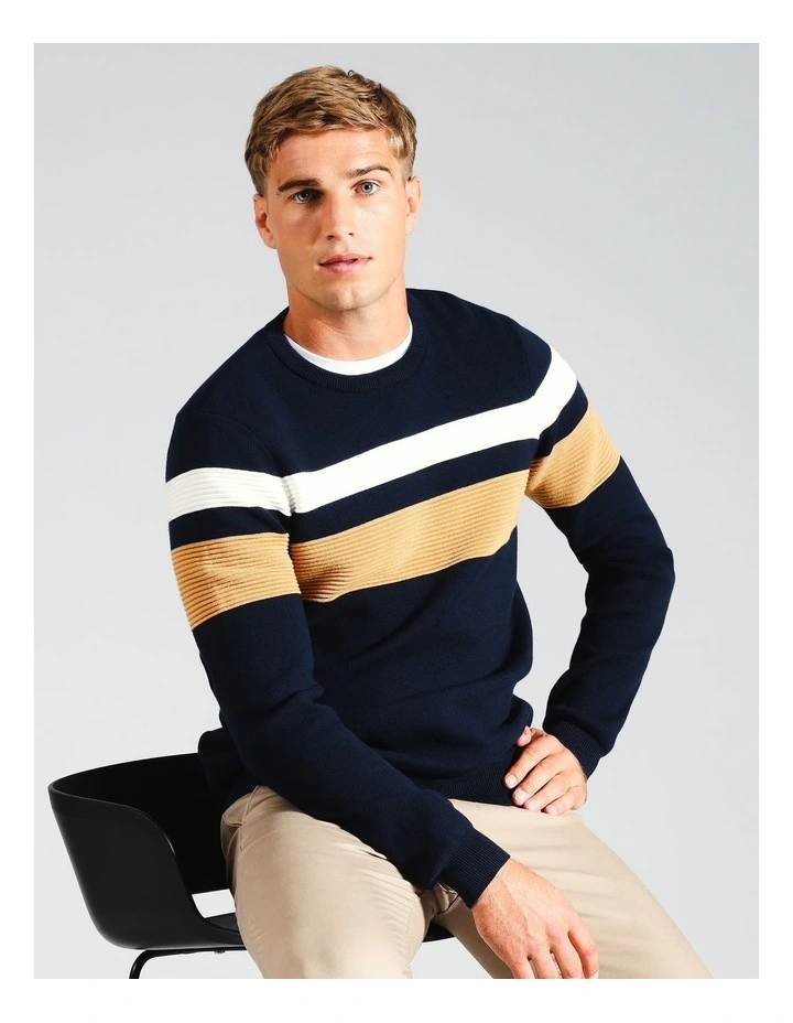 Ethan Engineered Stripe Knit in Beige