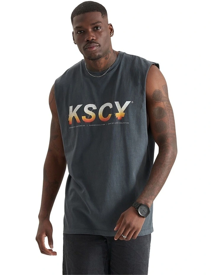 Conquer Relaxed Fit Muscle Tee in Pigment Asphalt