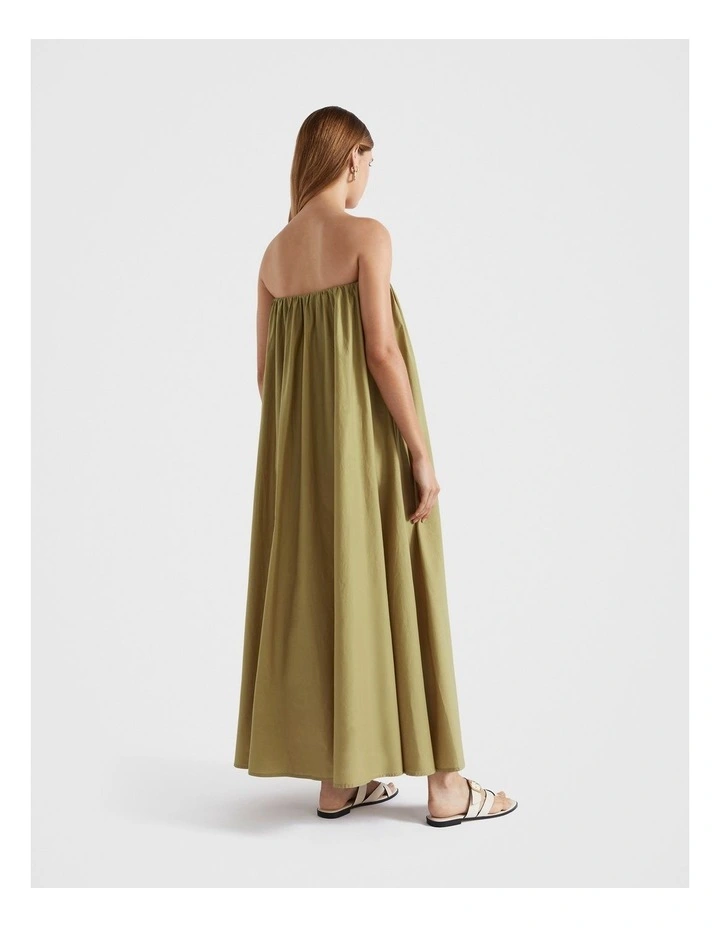 Voile Gathered Strapless Maxi Dress in Pistachio