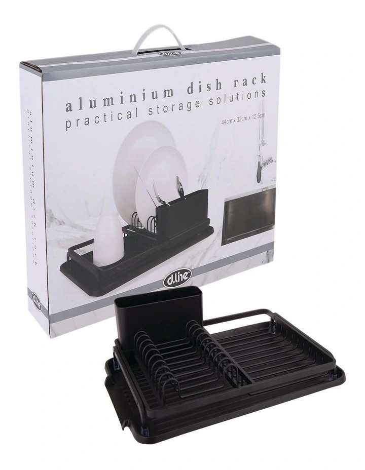 Aluminium Dish Rack W/ Draining Board Black