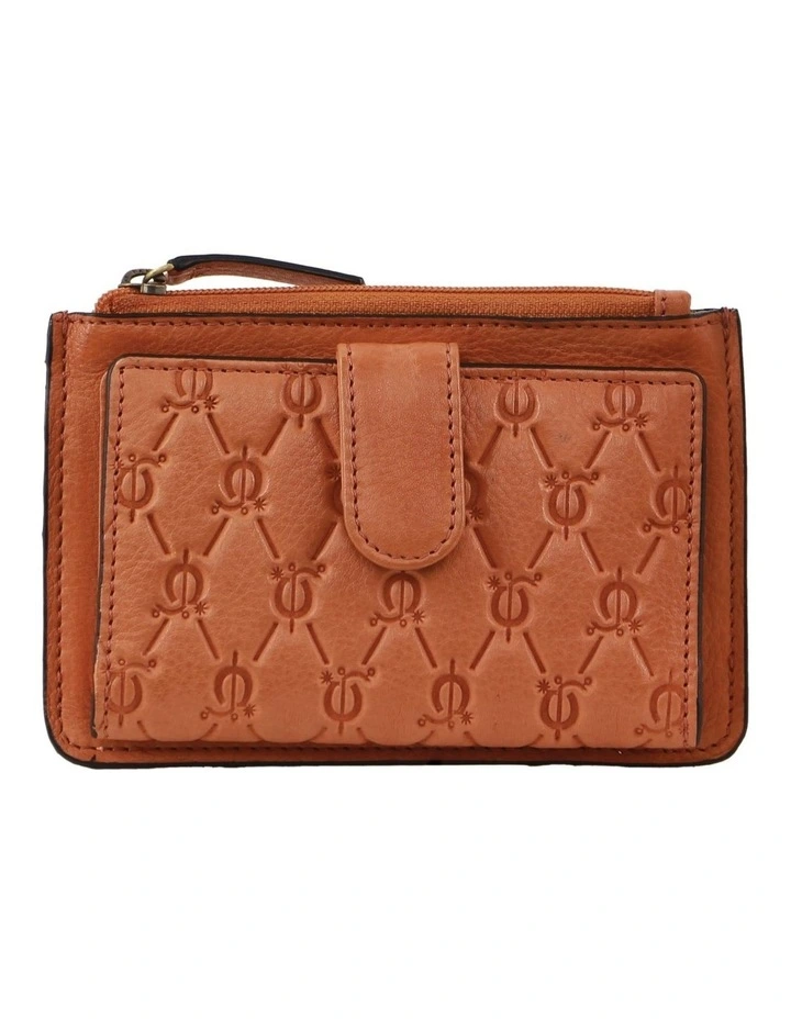Pattern Embossed Leather Zip Wallet in Apricot