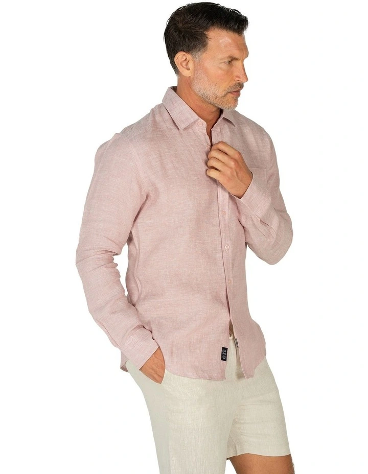 Long Sleeve Linen Shirt in Coral